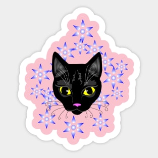 Black Cat in flowers Sticker